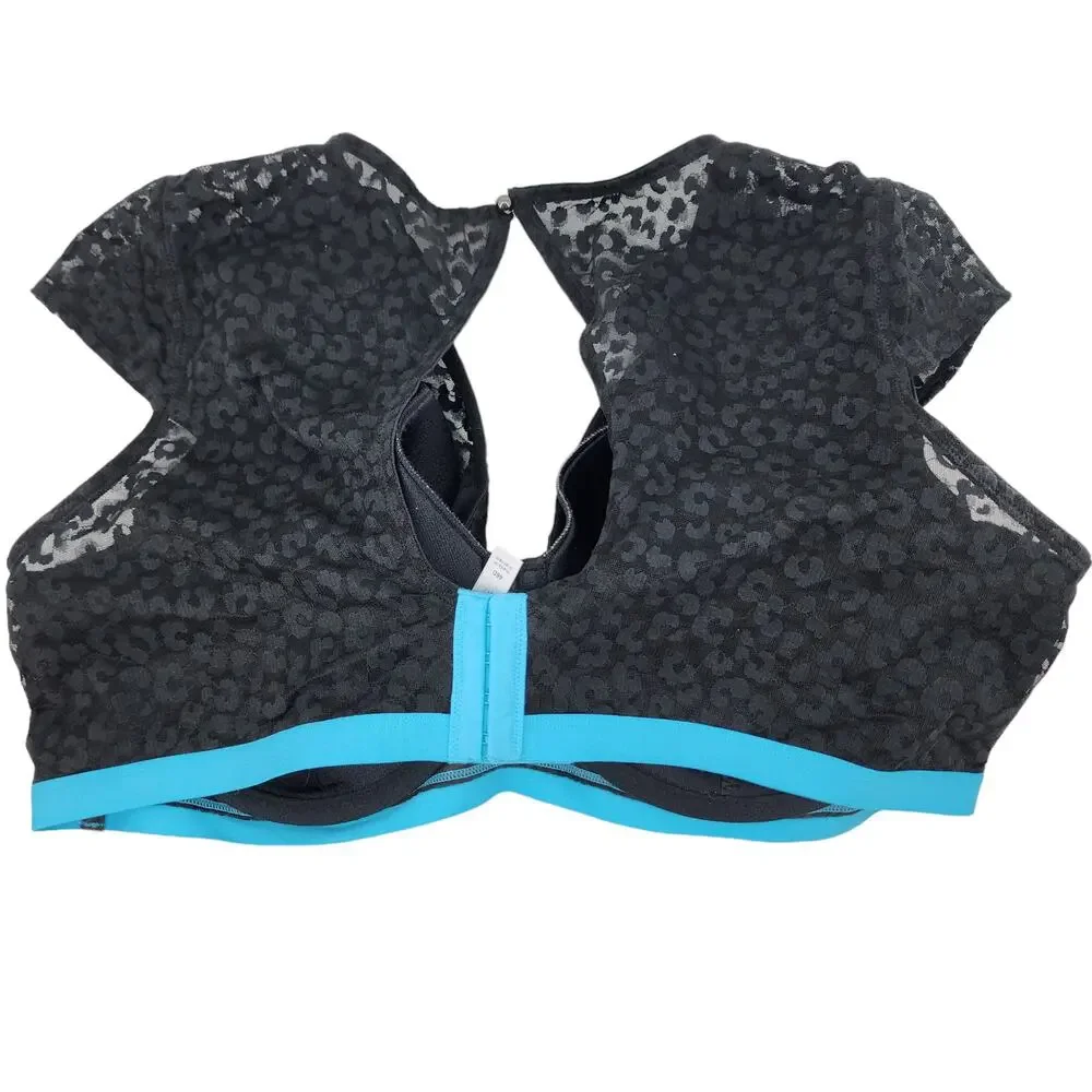 Cacique Black Lace Unlined Balconette Lace Overlay with Cap Sleeves Size 46D